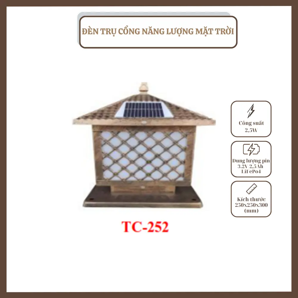 ĐÈN TRỤ CỔNG NĂNG LƯỢNG MẶT TRỜI TC - 252 ĐÈN TRỤ CỔNG, NĂNG LƯỢNG MẶT TRỜI, TC – 252