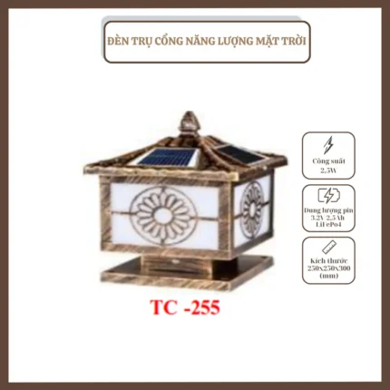 ĐÈN TRỤ CỔNG, NĂNG LƯỢNG MẶT TRỜI, TC -255