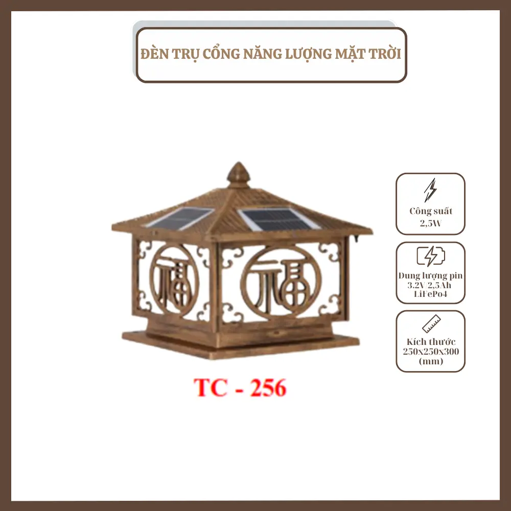 ĐÈN TRỤ CỔNG NĂNG LƯỢNG MẶT TRỜI TC - 256 ĐÈN TRỤ CỔNG, NĂNG LƯỢNG MẶT TRỜI, TC – 256