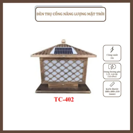 ĐÈN TRỤ CỔNG, NĂNG LƯỢNG MẶT TRỜI, TC – 402