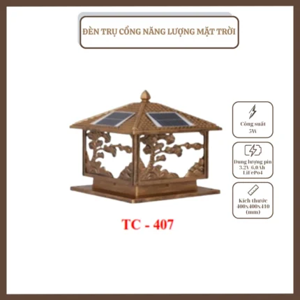 ĐÈN TRỤ CỔNG, NĂNG LƯỢNG MẶT TRỜI, TC – 407